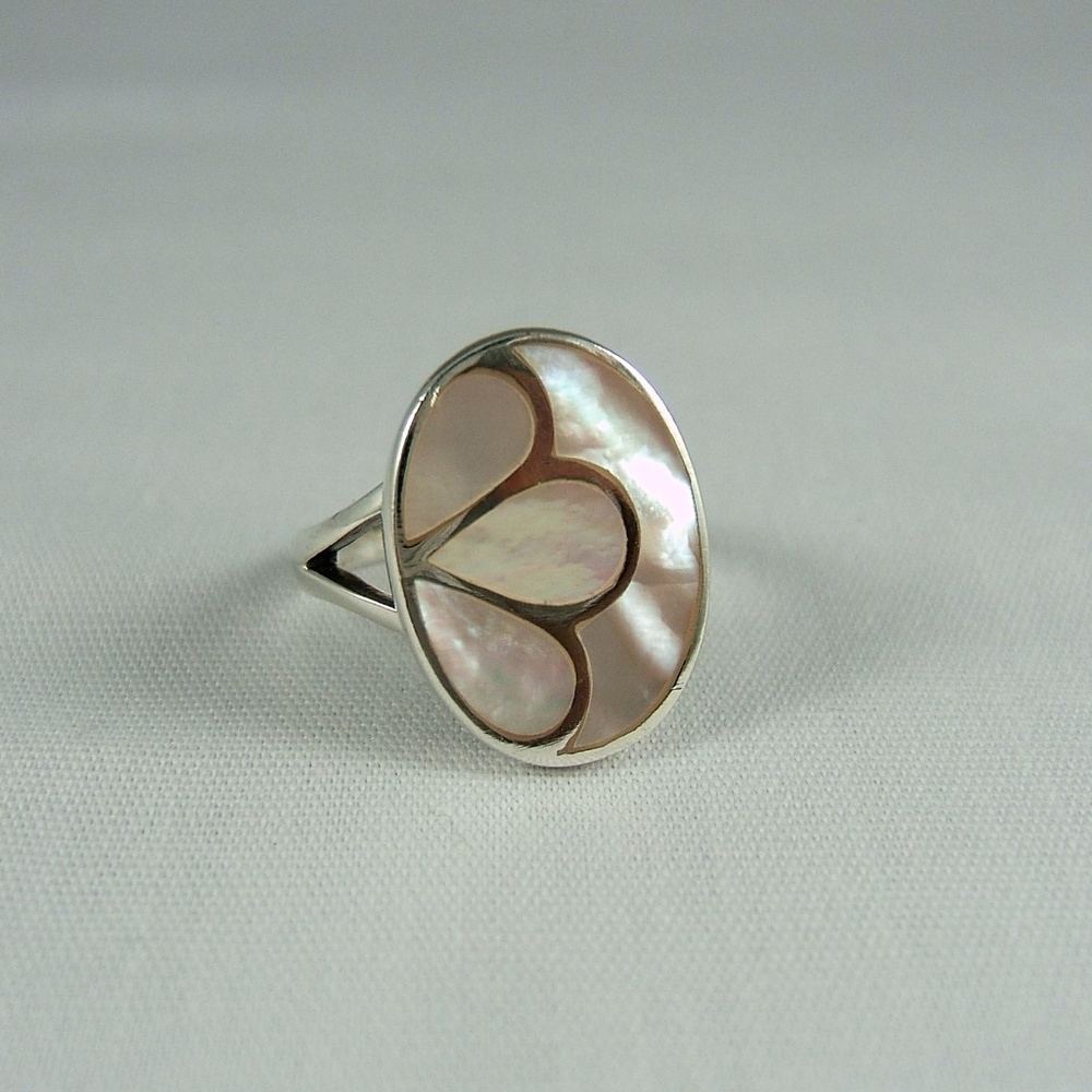 Pink Mother of Pearl Inlay Sterling Ring .925